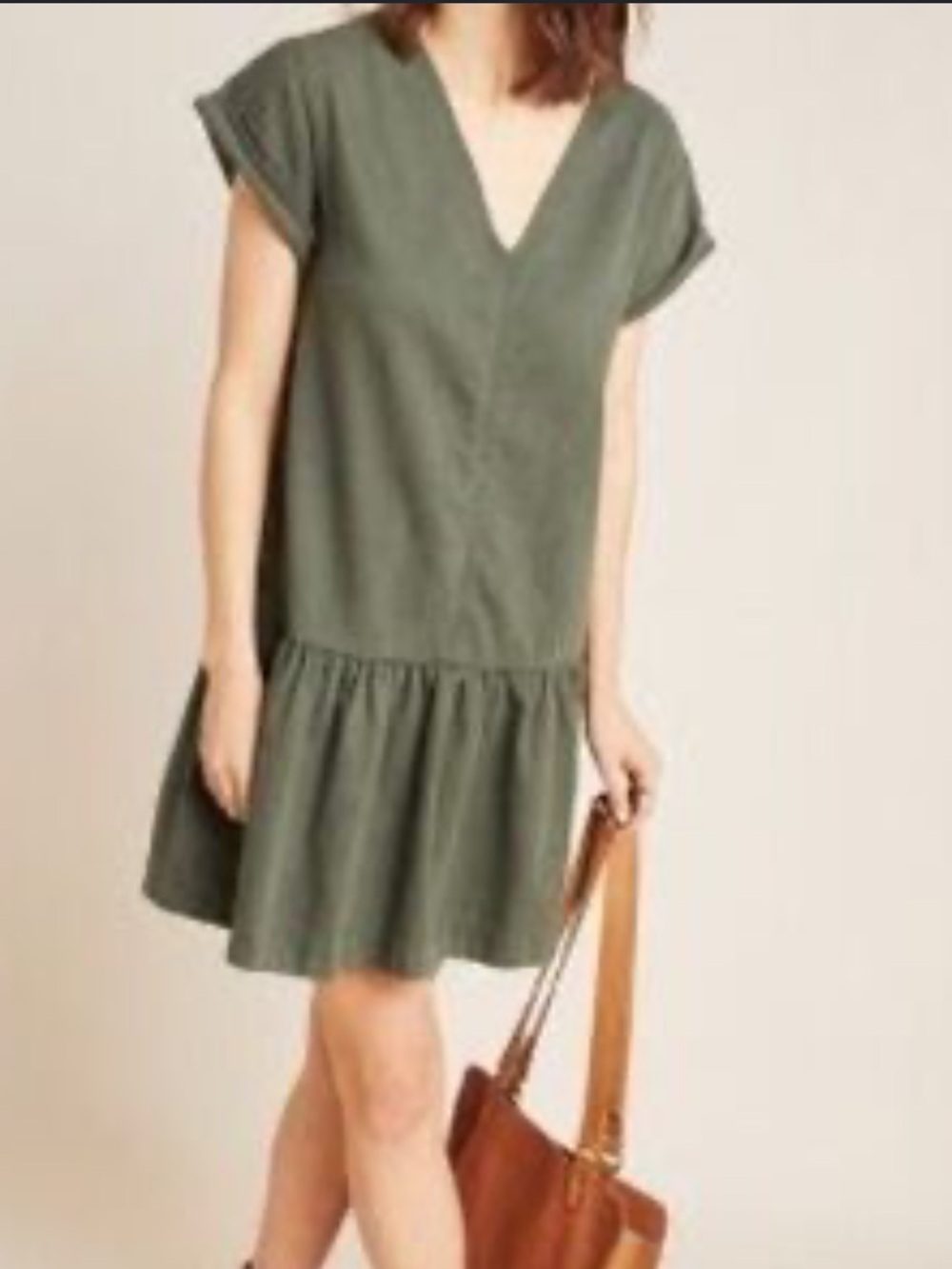 Maeve by Anthropologie Tiana Flounced Tunic Dress Olive Green